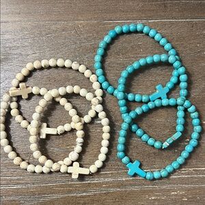 Kids Beaded Bracelets Set - Turquoise and Beige